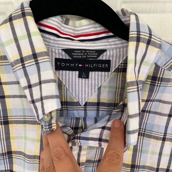 Vintage Tommy Hilfiger plaid cotton casual short sleeve button down shirt large - Picture 4 of 5